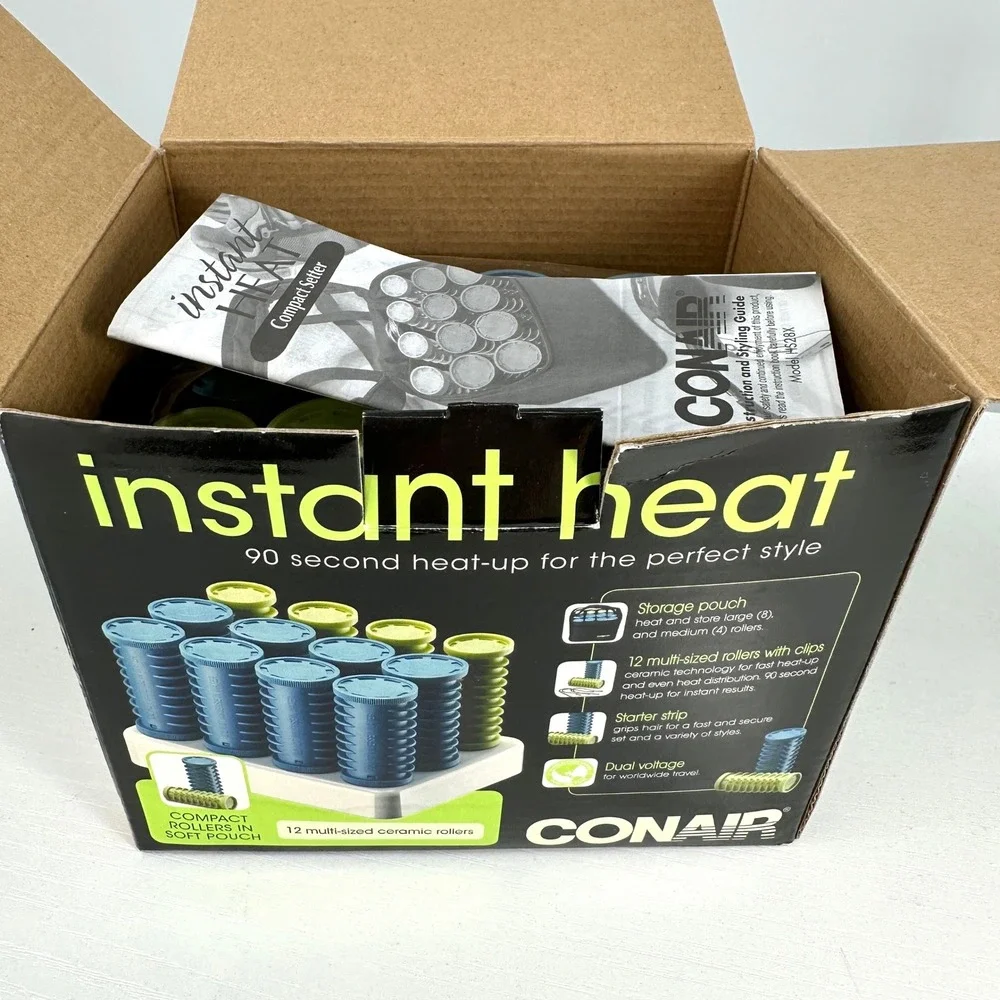 Conair Instant Heat Travel Compact Hot Rollers Set 12 Ceramic Dual Voltage Clean